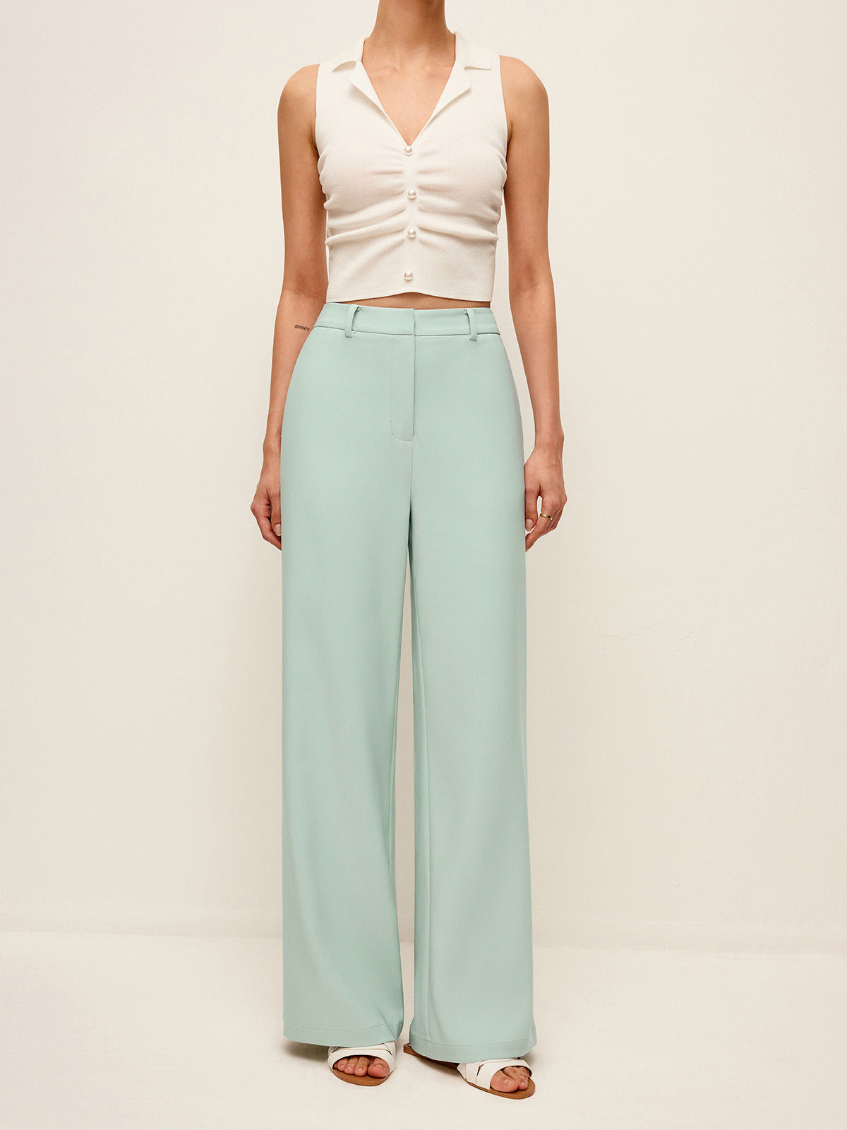 Mid-Waist Wide-Leg Pants Without Belt