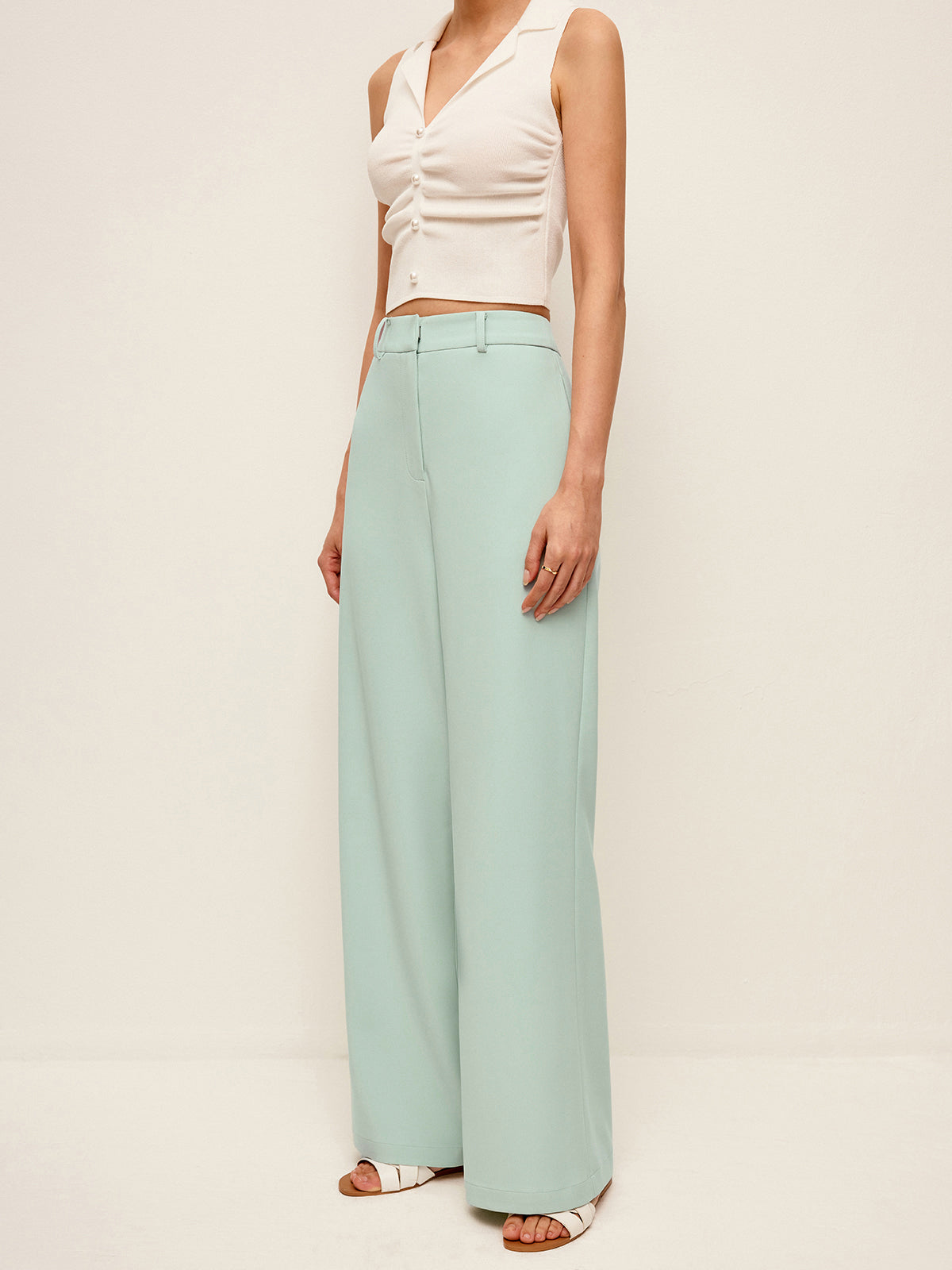 Mid-Waist Wide-Leg Pants Without Belt