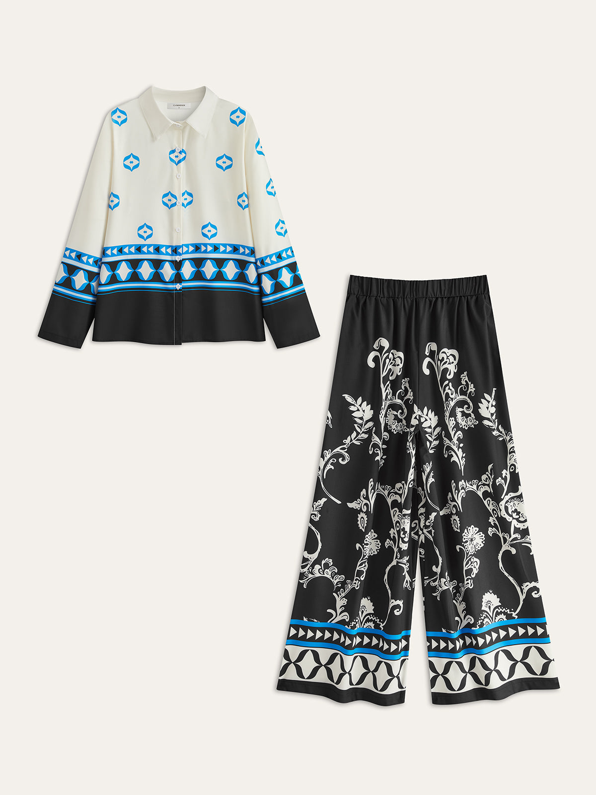 Oversized Print Lapel Pants Set