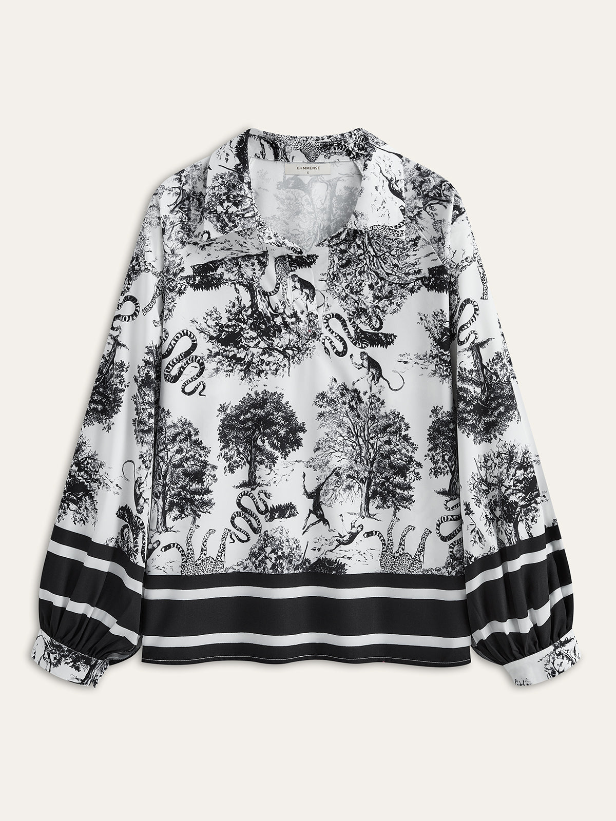 Printed Pants Set With Striped Trim