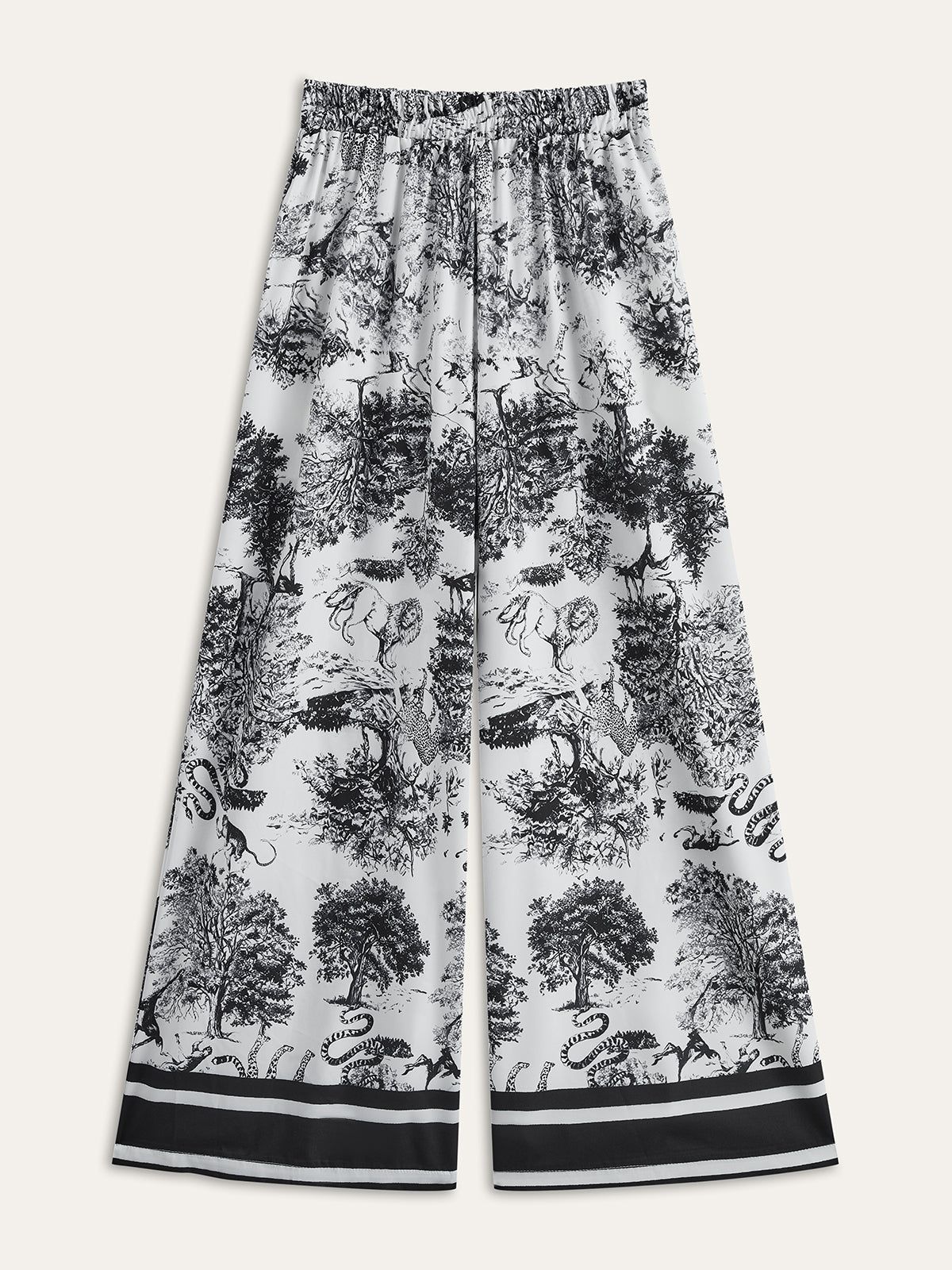 Printed Pants Set With Striped Trim