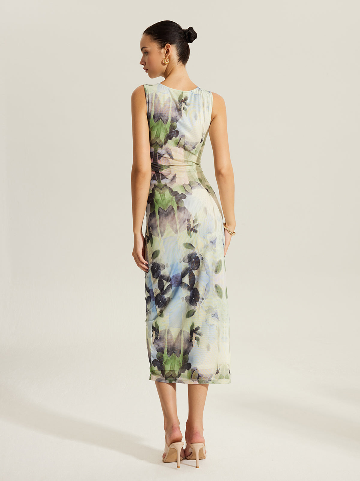 Floral Print Sleeveless Mesh Dress