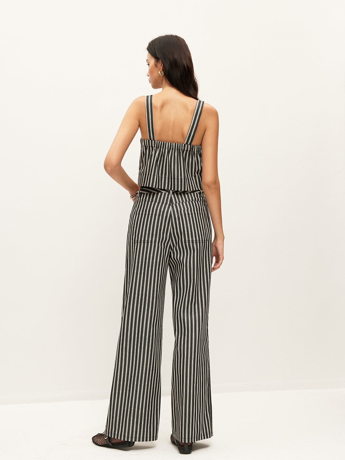 Mid-Waist Striped Pockets Pants Without Belt