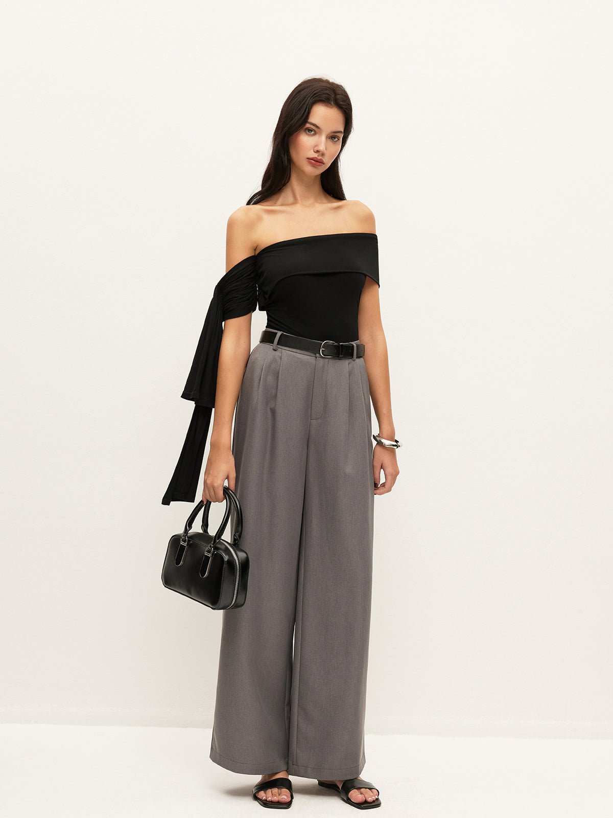 Asymmetrical Off-Shoulder Top With Side Tie