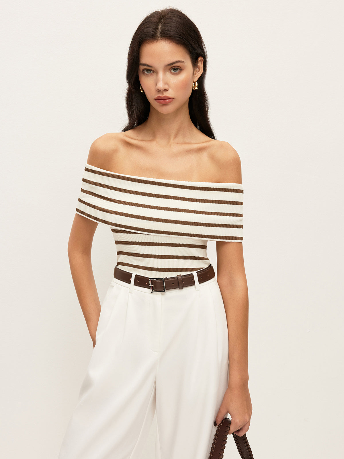 Striped Off-Shoulder Ribbed Top