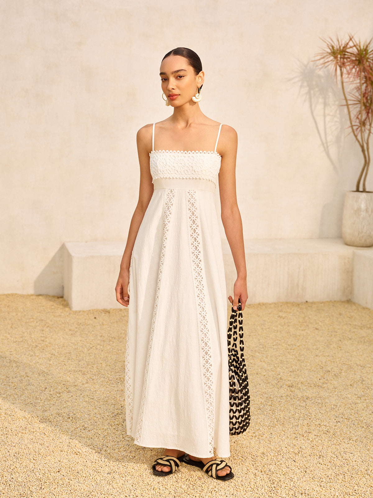 Lace Trim Cotton Cami Dress