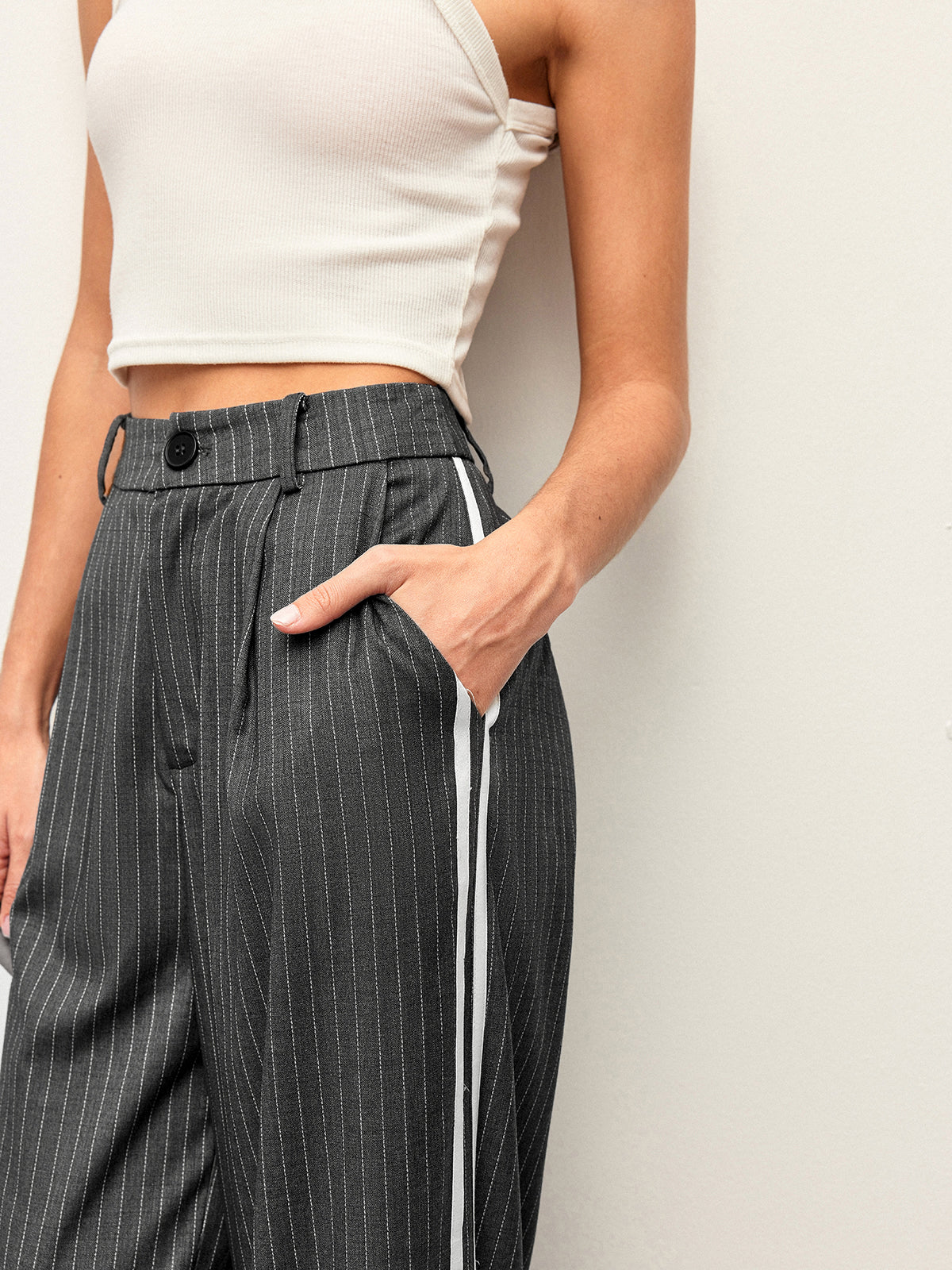 Mid-Waist Striped Panel Pants