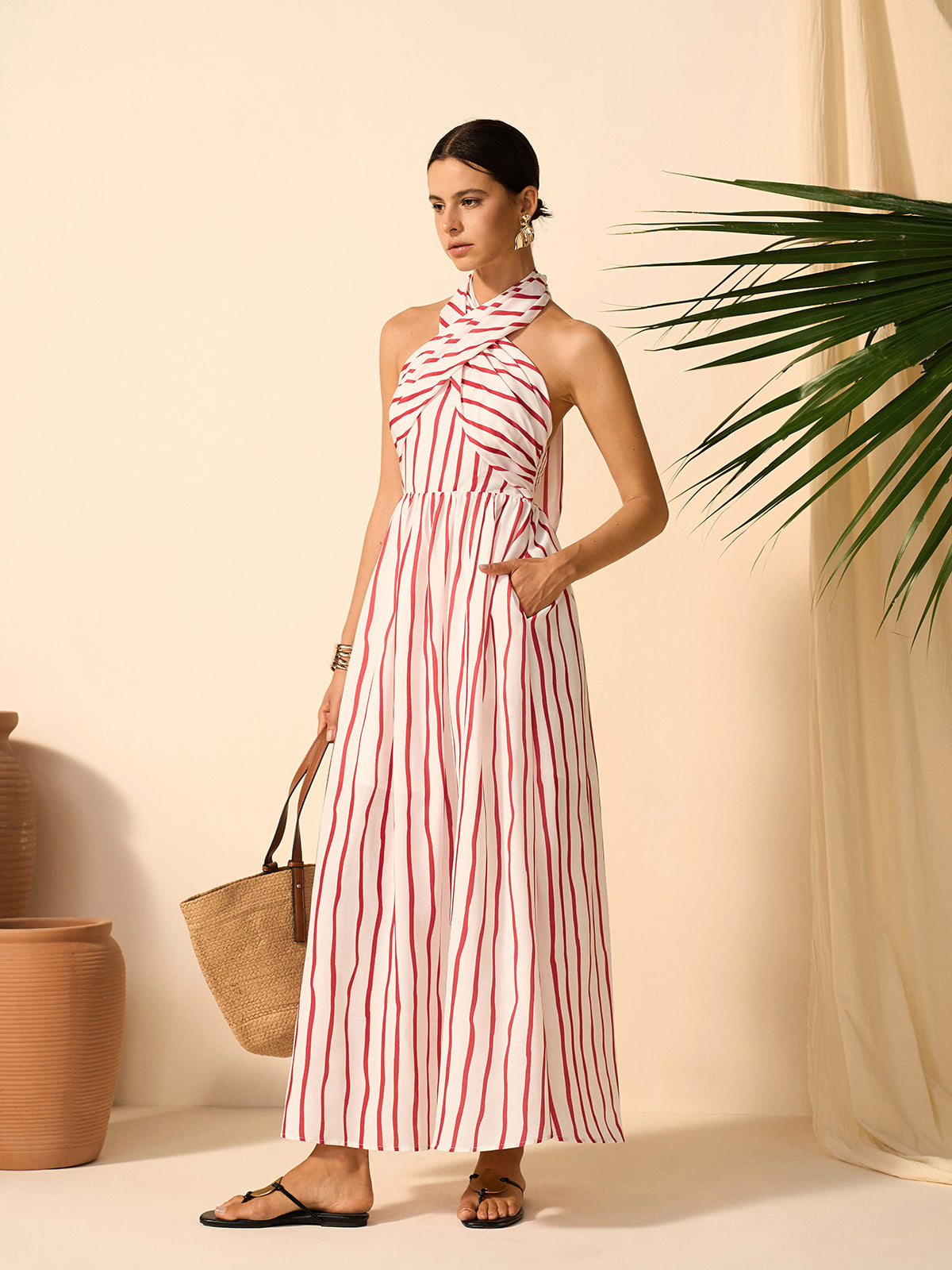 Striped Twist Halter Dress