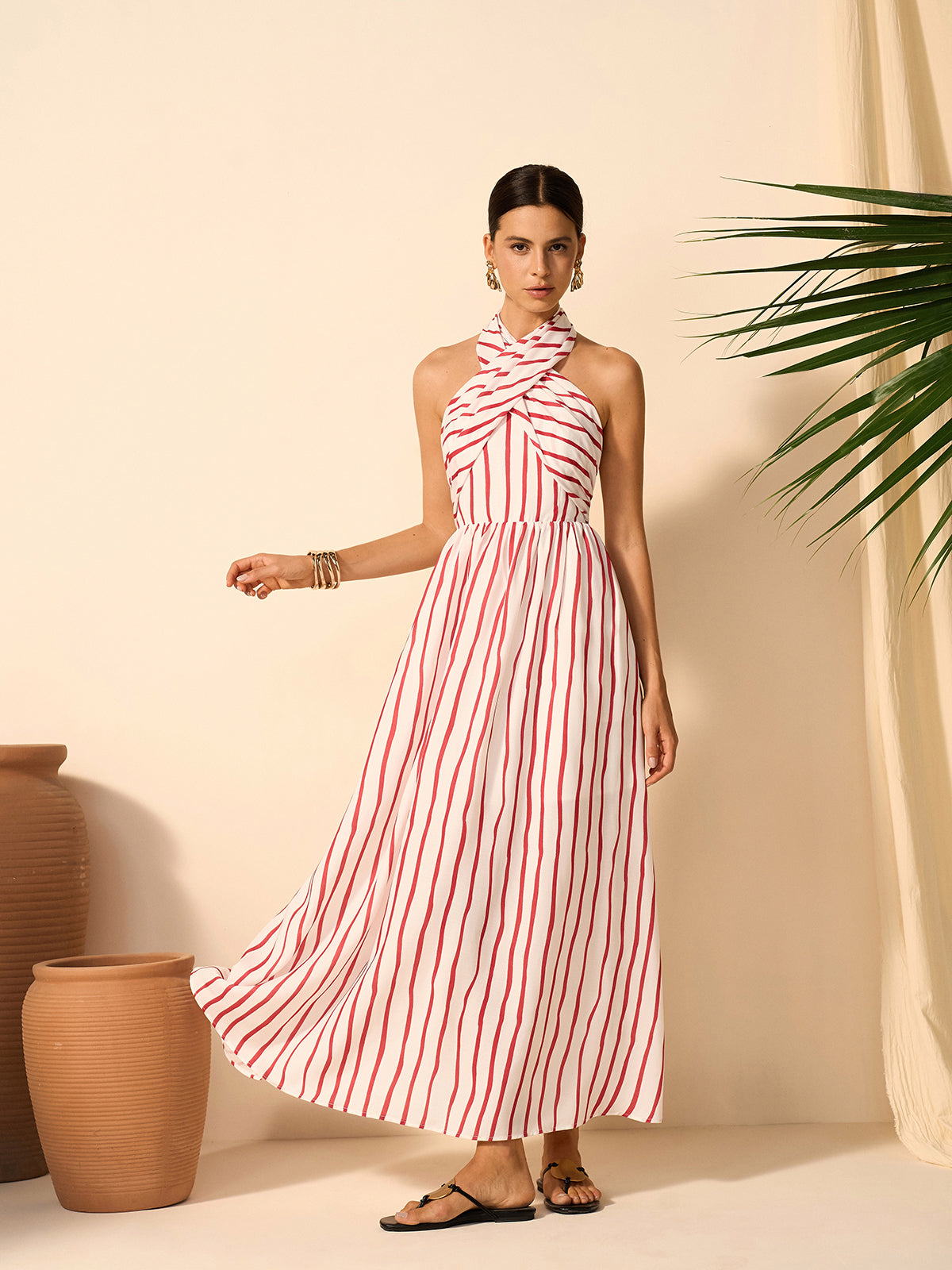 Striped Twist Halter Dress