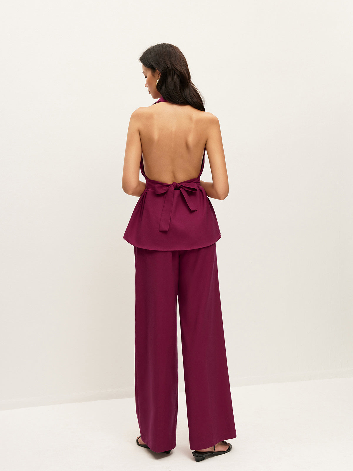 Halter Neck Belted Pocketed Pants Set