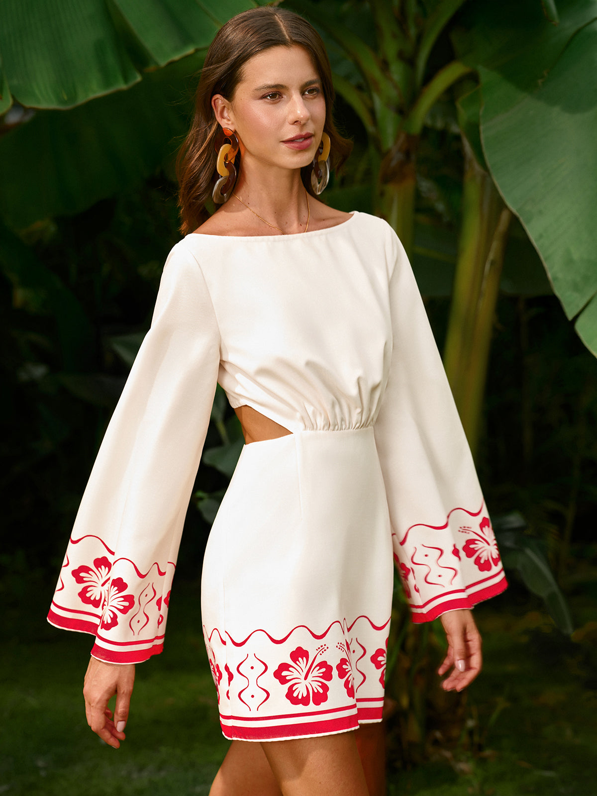 Floral Embroidered Backless Tie Dress