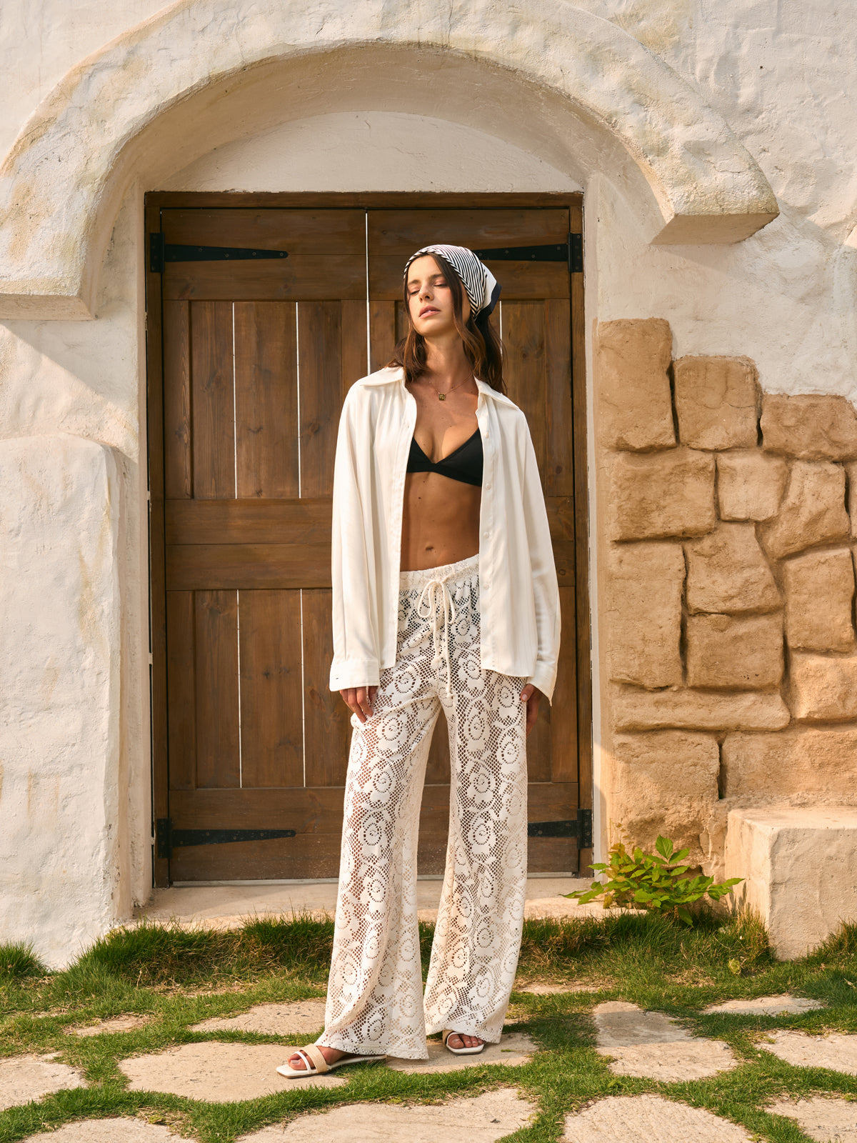 Sheer Mid-Waist Drawstring Pants