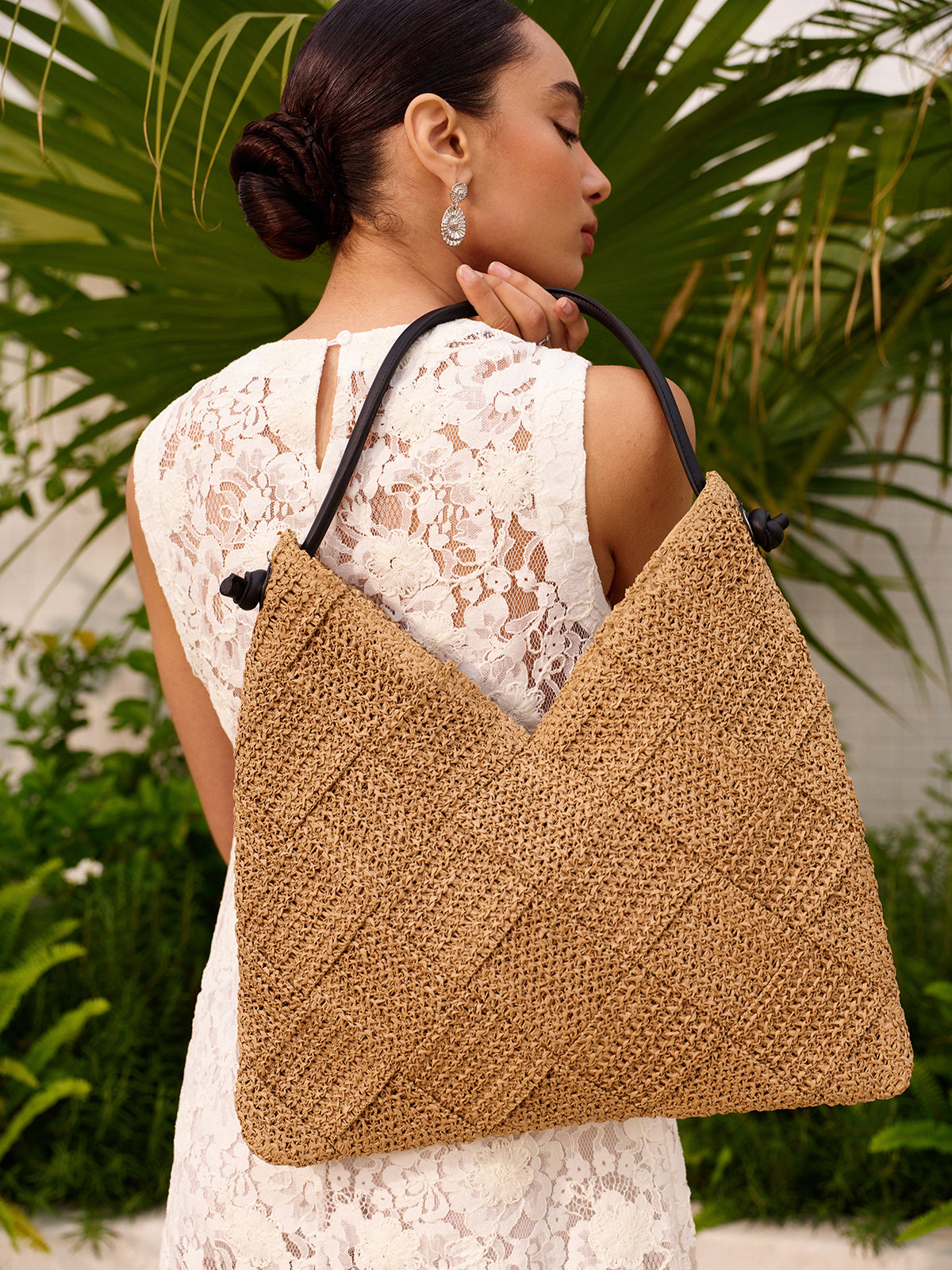 Woven Tote With Leather Handle