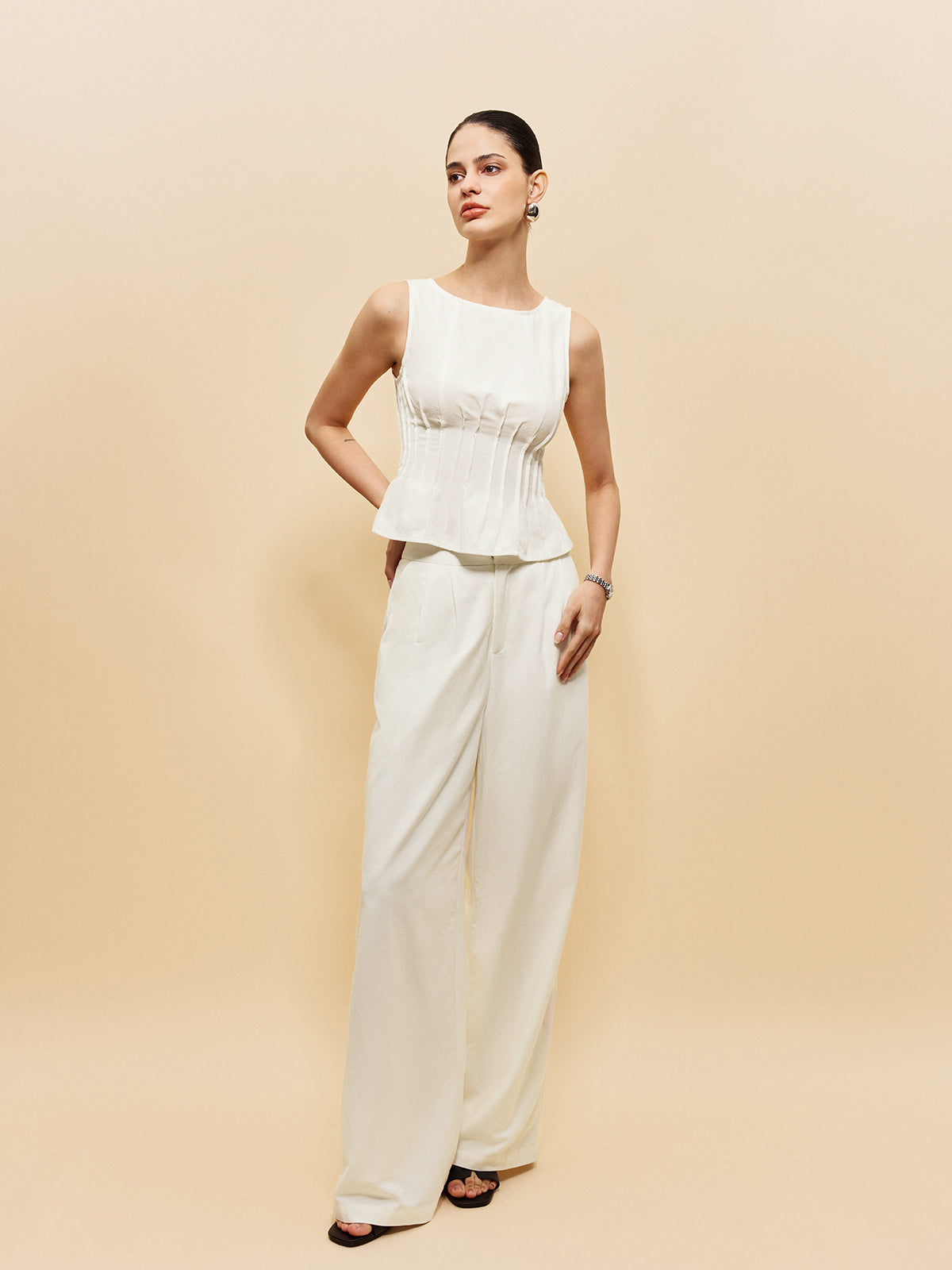 Peplum Top With Wide-Leg Pants Set