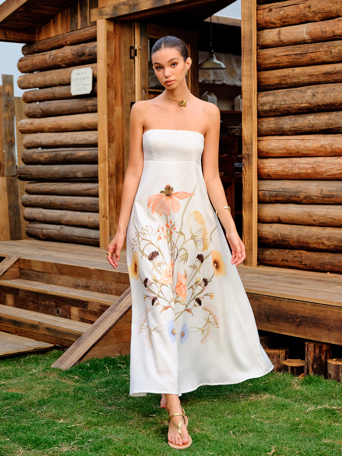 Strapless Floral Print Dress