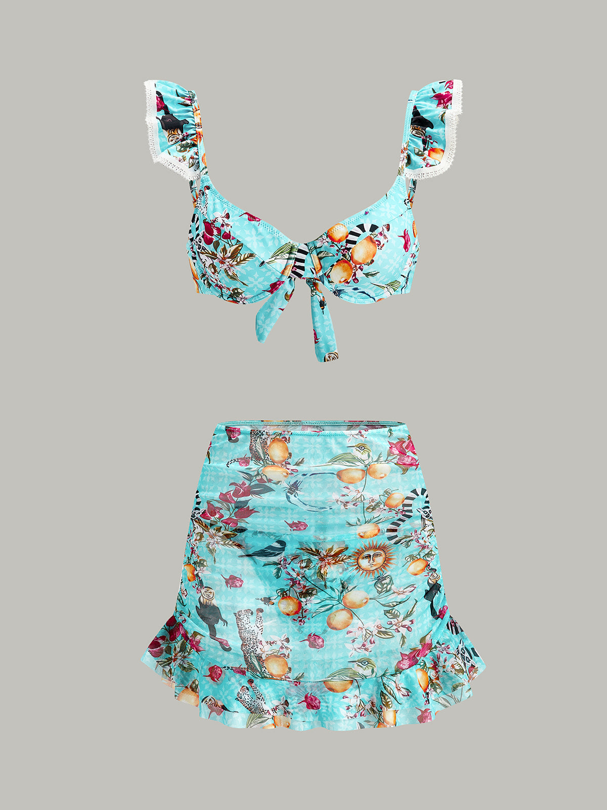 Floral Print Bikini Set With Cover-Up Skirt