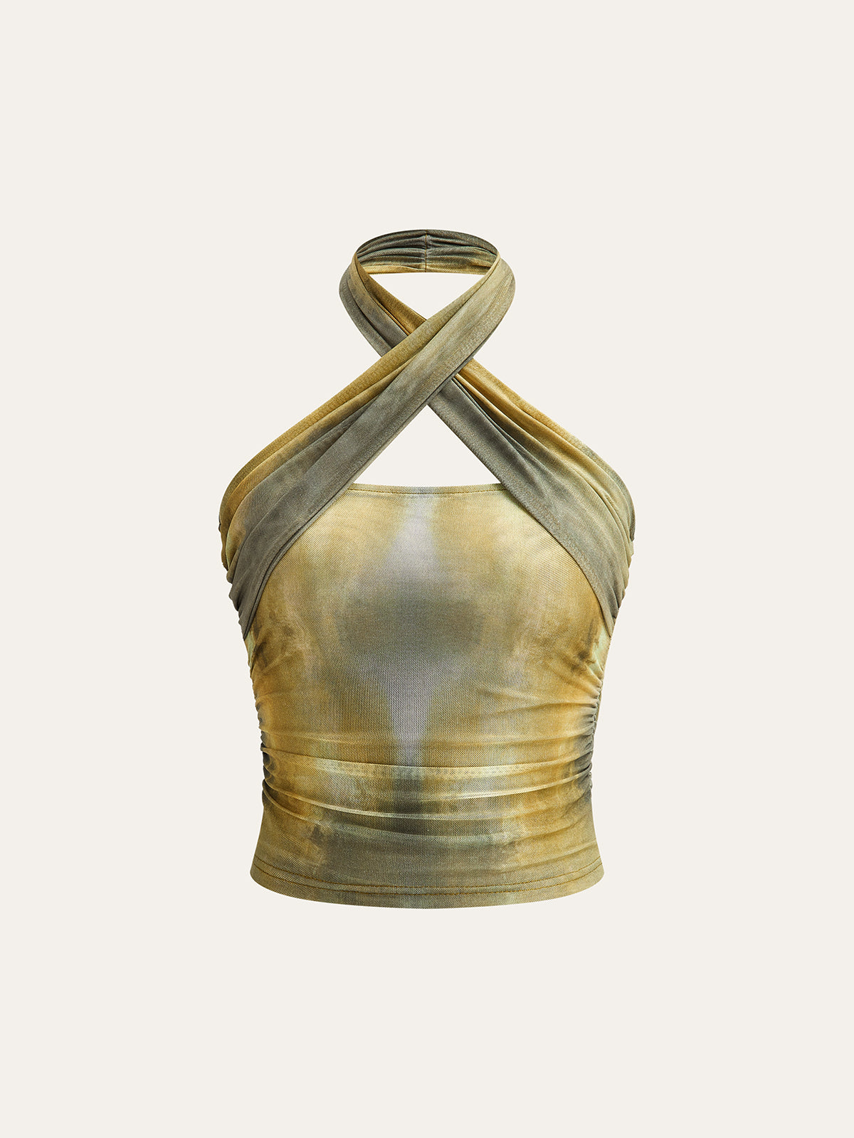 Semi-Sheer Mesh Cross Halter Top