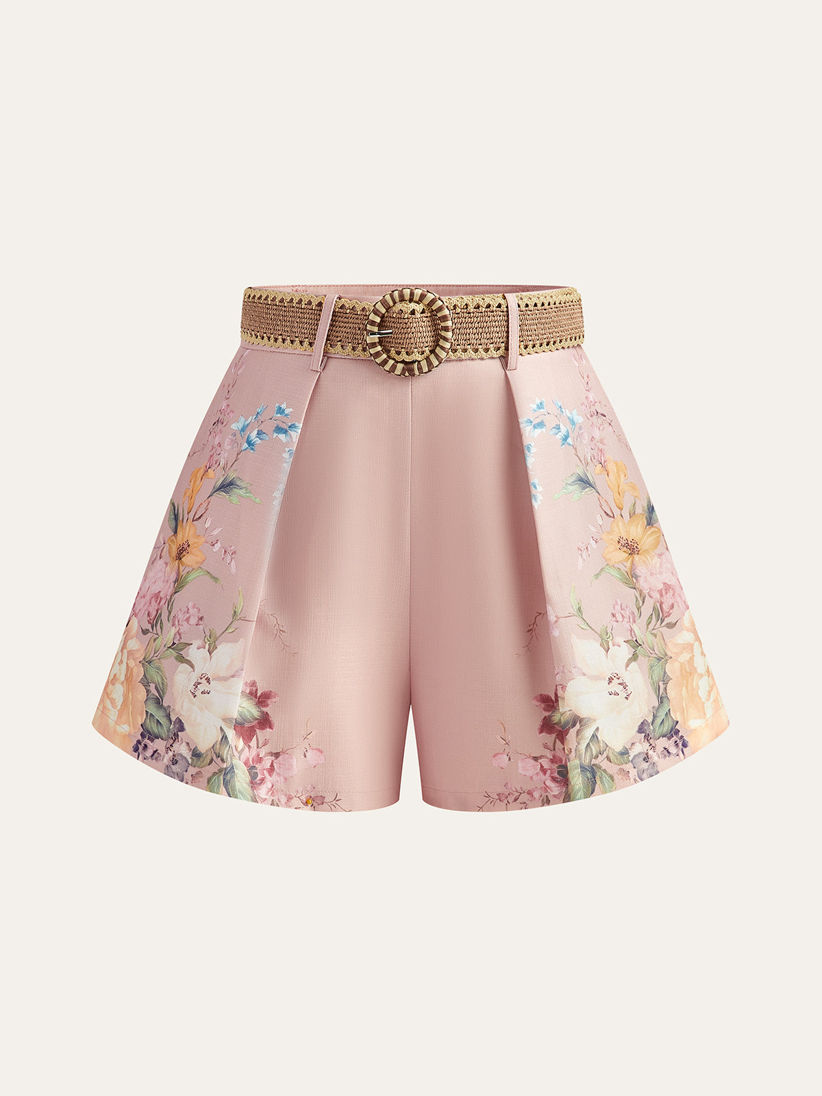 Floral Print Belted Shorts