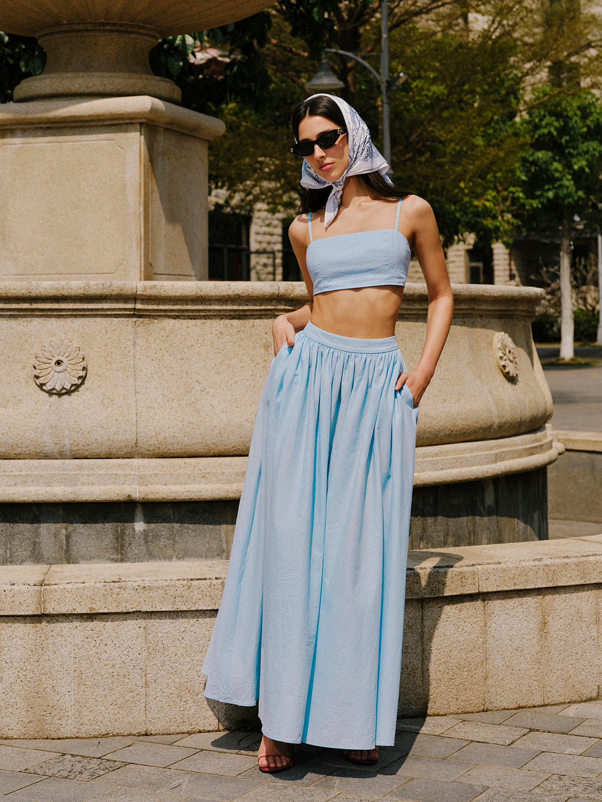 Cotton & Linen Pocket Detail Skirt Set