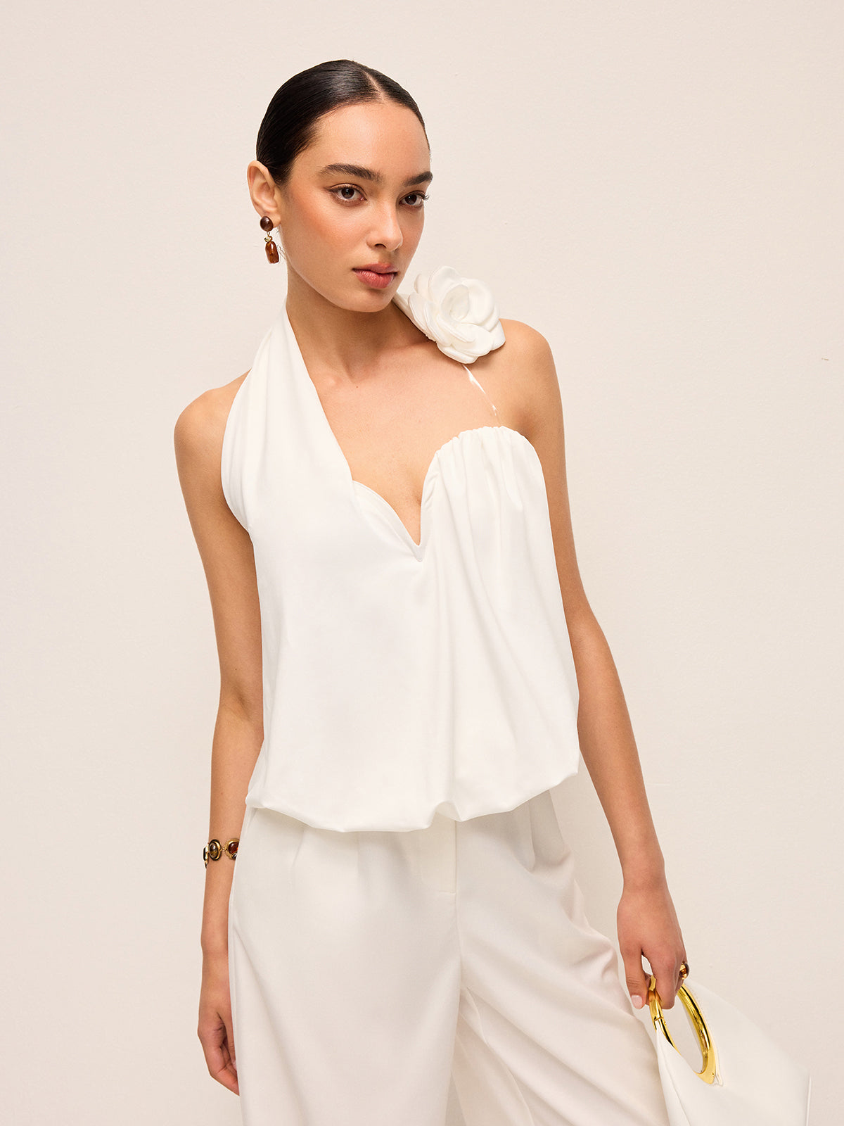 3D Floral Embellished Halter Top