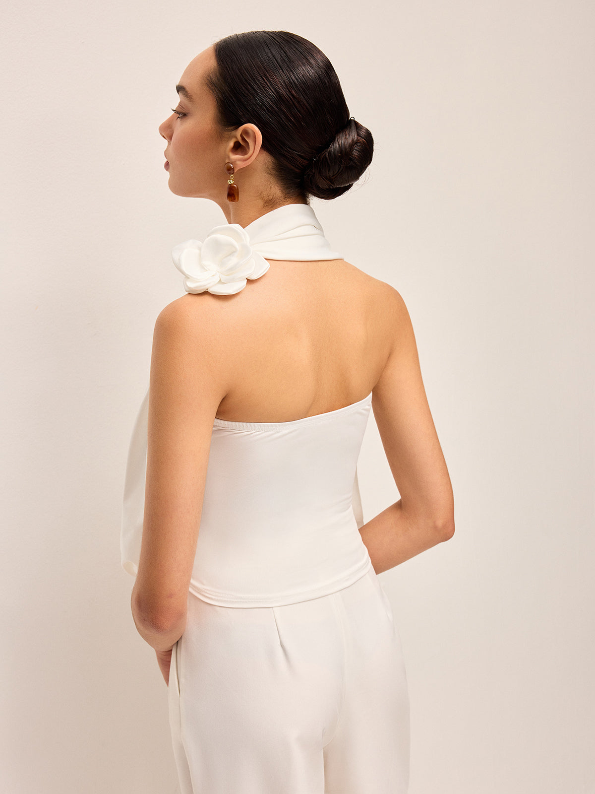 3D Floral Embellished Halter Top