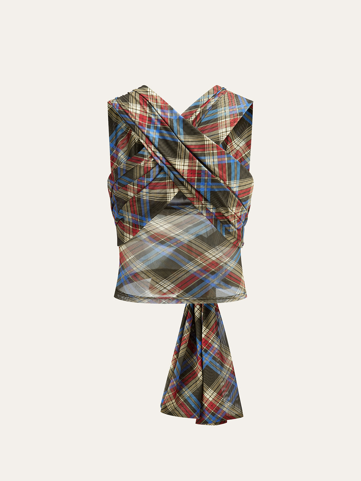 Plaid Knotted Tie-Back Top