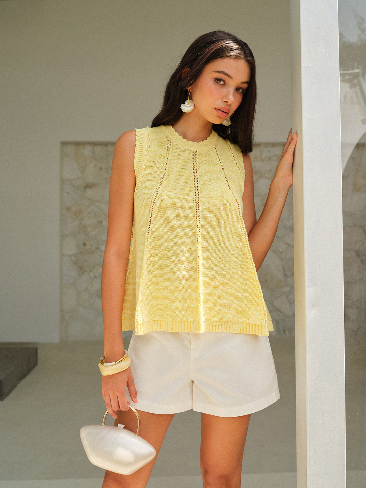 Eyelet Ruffled Wool Vest