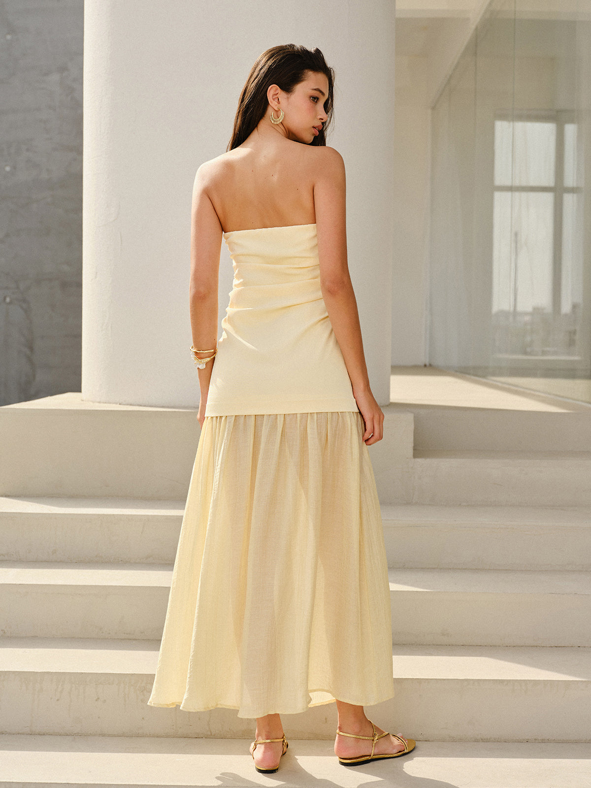 Strapless Ruched Maxi Dress