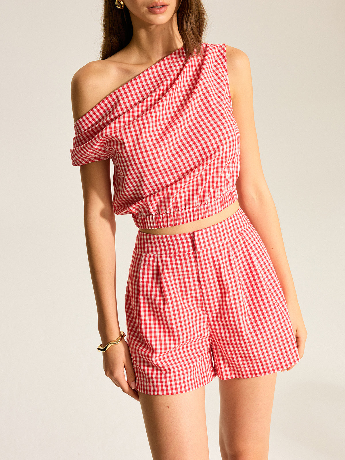 One-Shoulder Top And Striped Shorts Shorts set