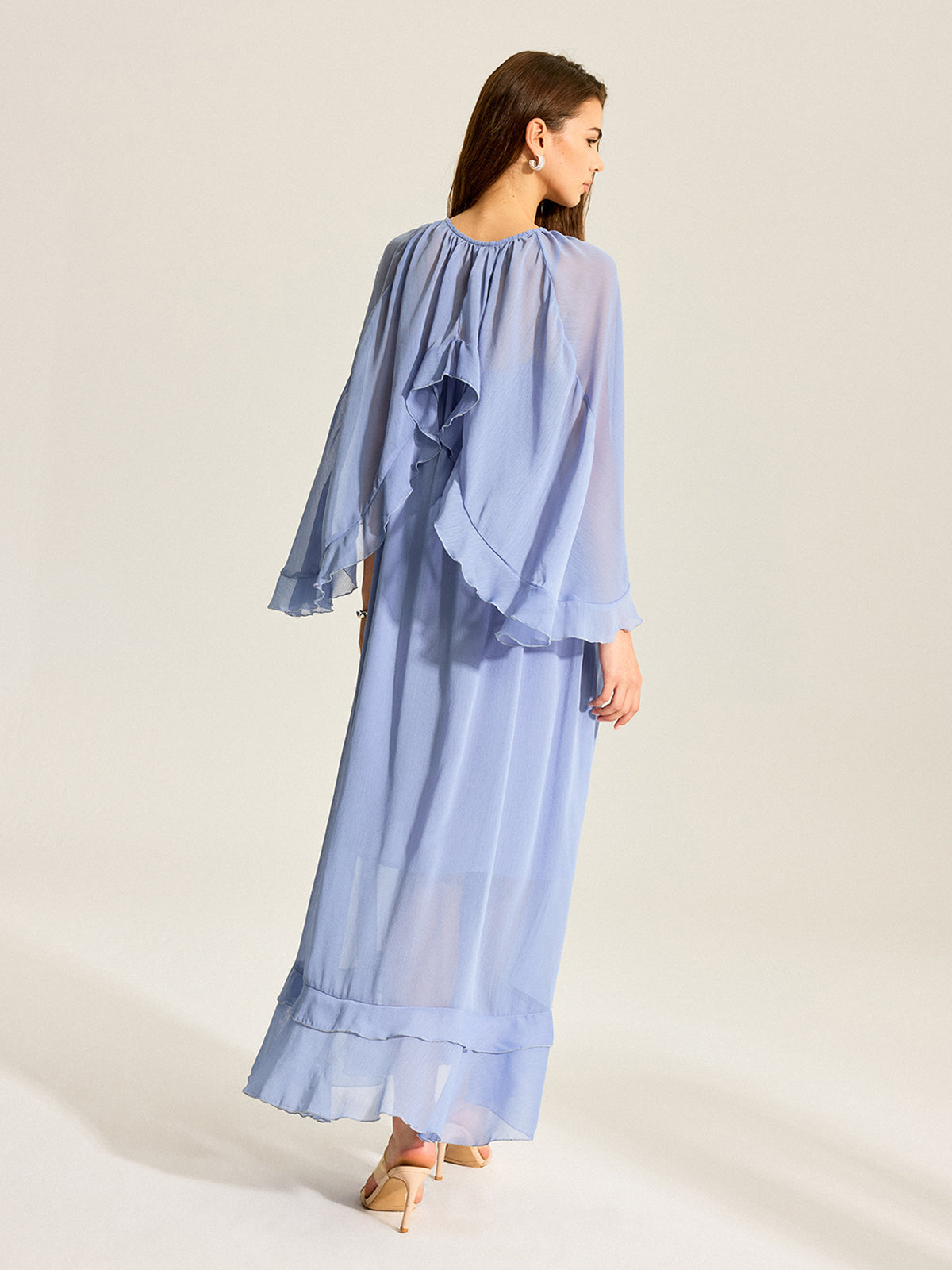 Cape Two-Piece Ruffled Chiffon Dress