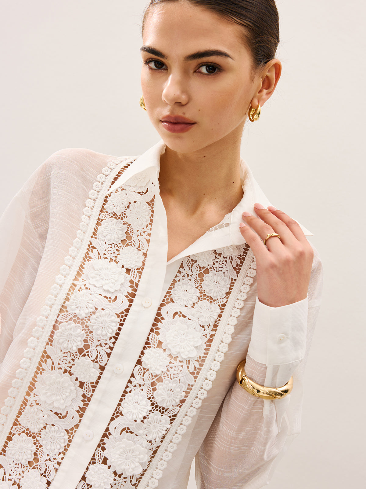 Sheer Lace Detail Blouse