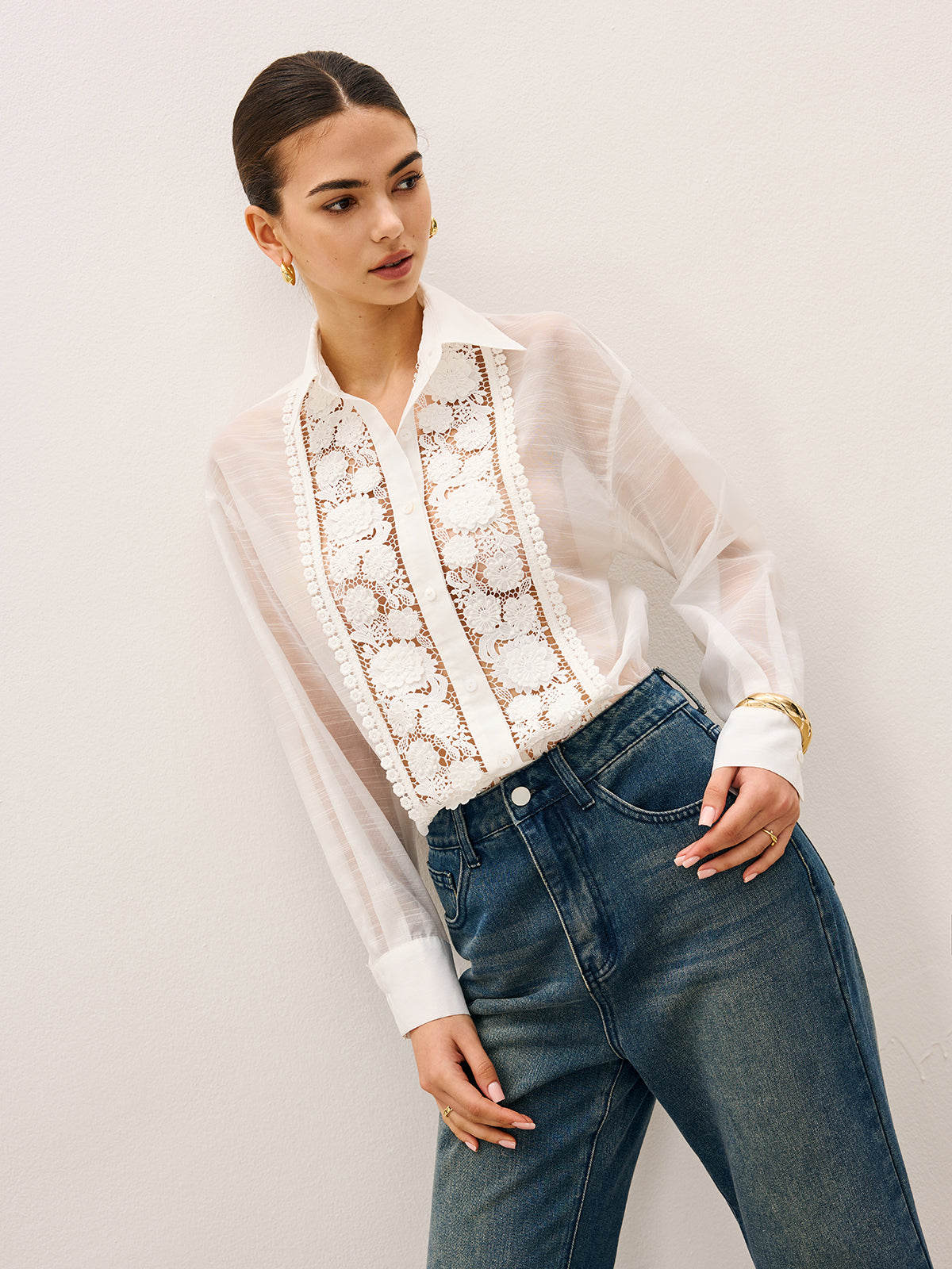 Sheer Lace Detail Blouse