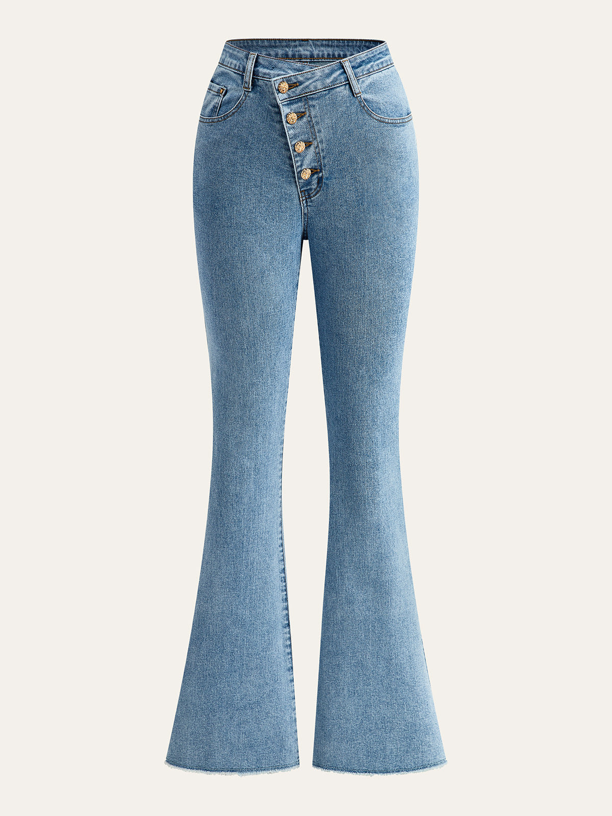 Mid-Waisted Button-fly Flared Jeans