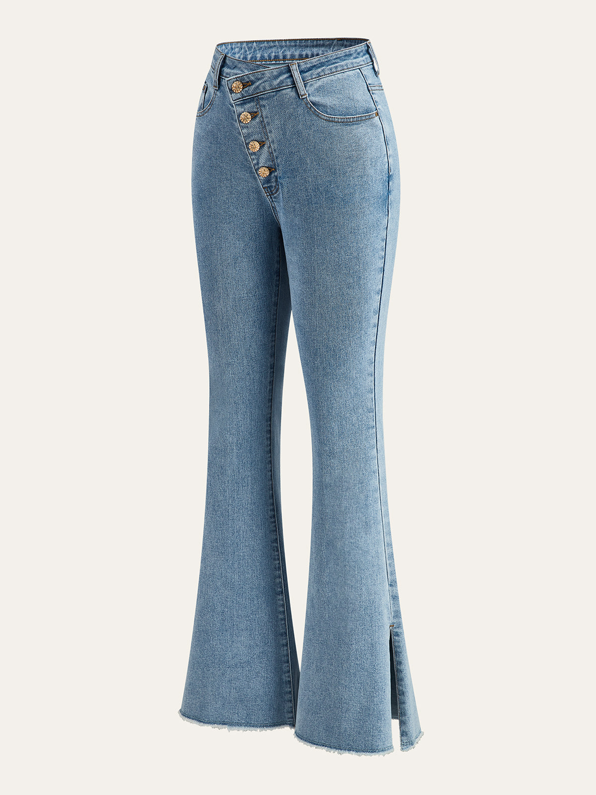 Mid-Waisted Button-fly Flared Jeans