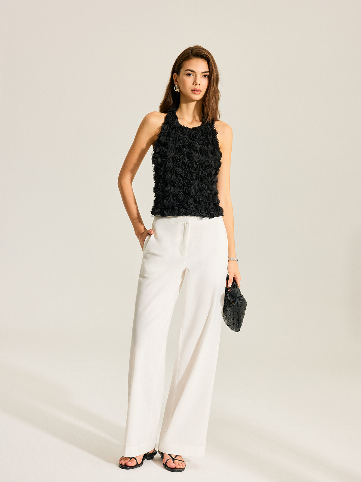 3D Floral Backless Bow Halter Top