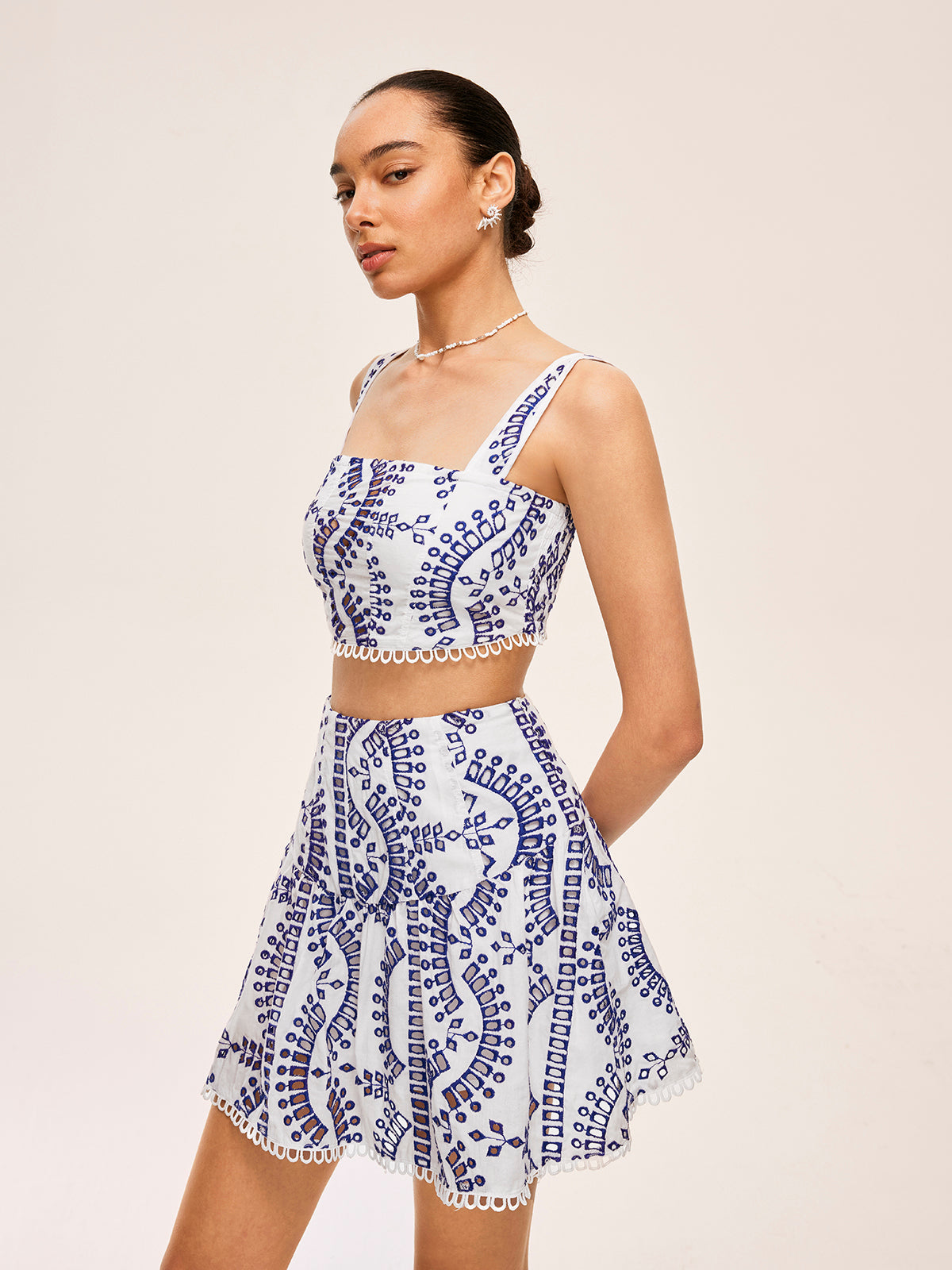 Embroidered Lace Trim Skirt Set