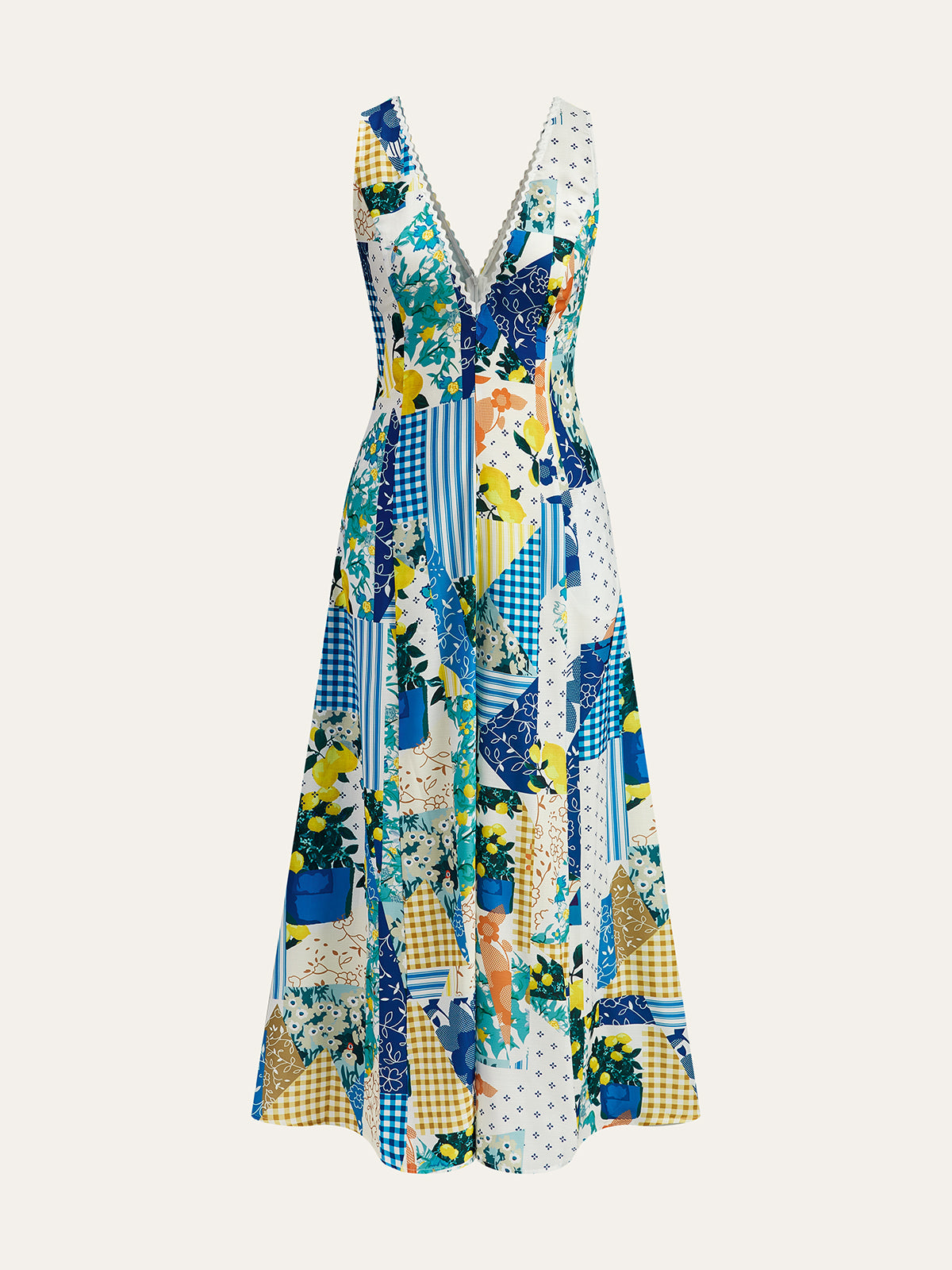 Lemonade Print Lace Trim Long Dress