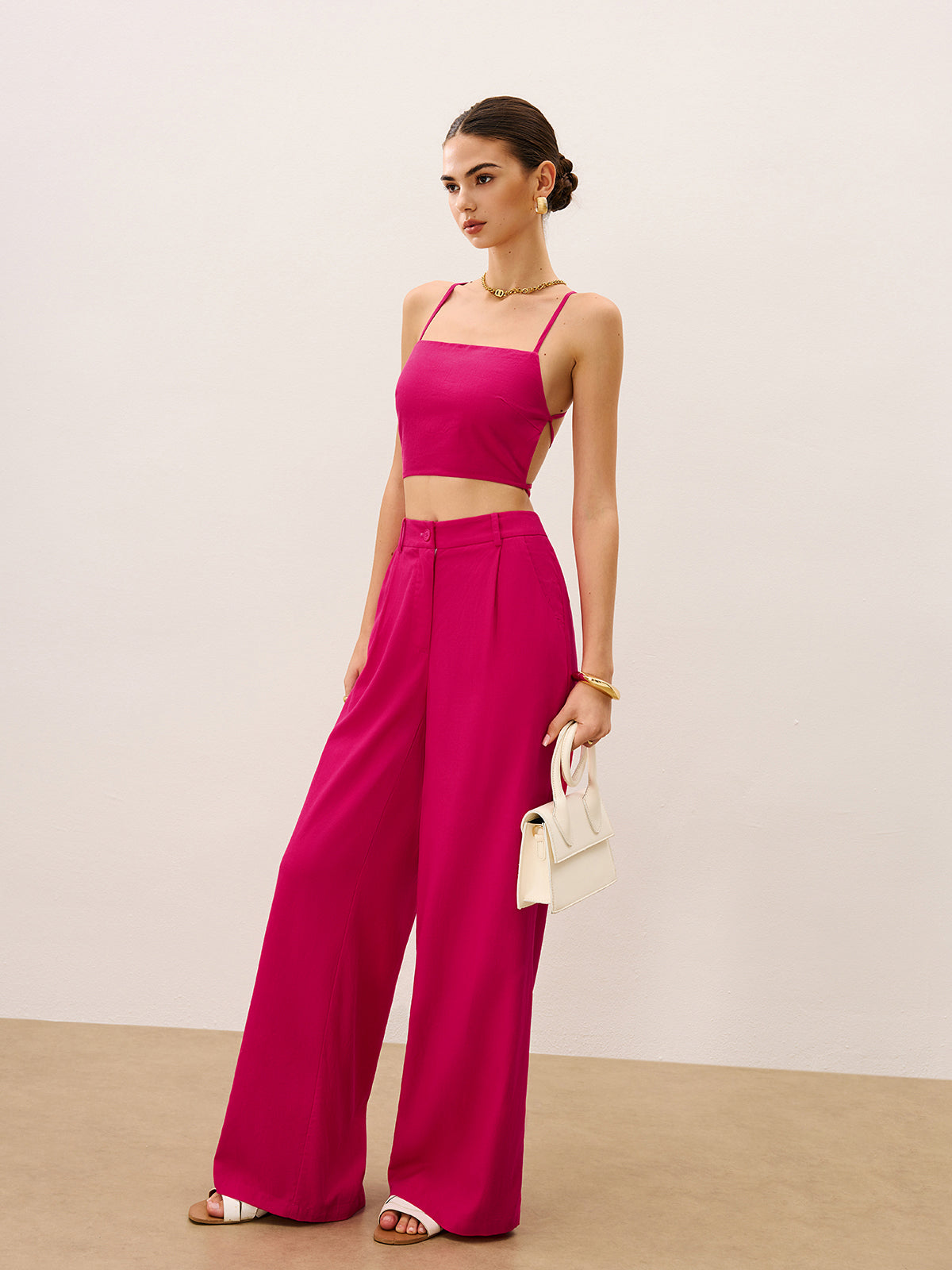 Wide-Leg Pants Set with Tie-Back Top