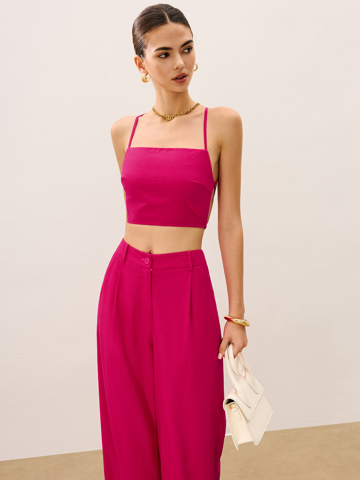Wide-Leg Pants Set with Tie-Back Top
