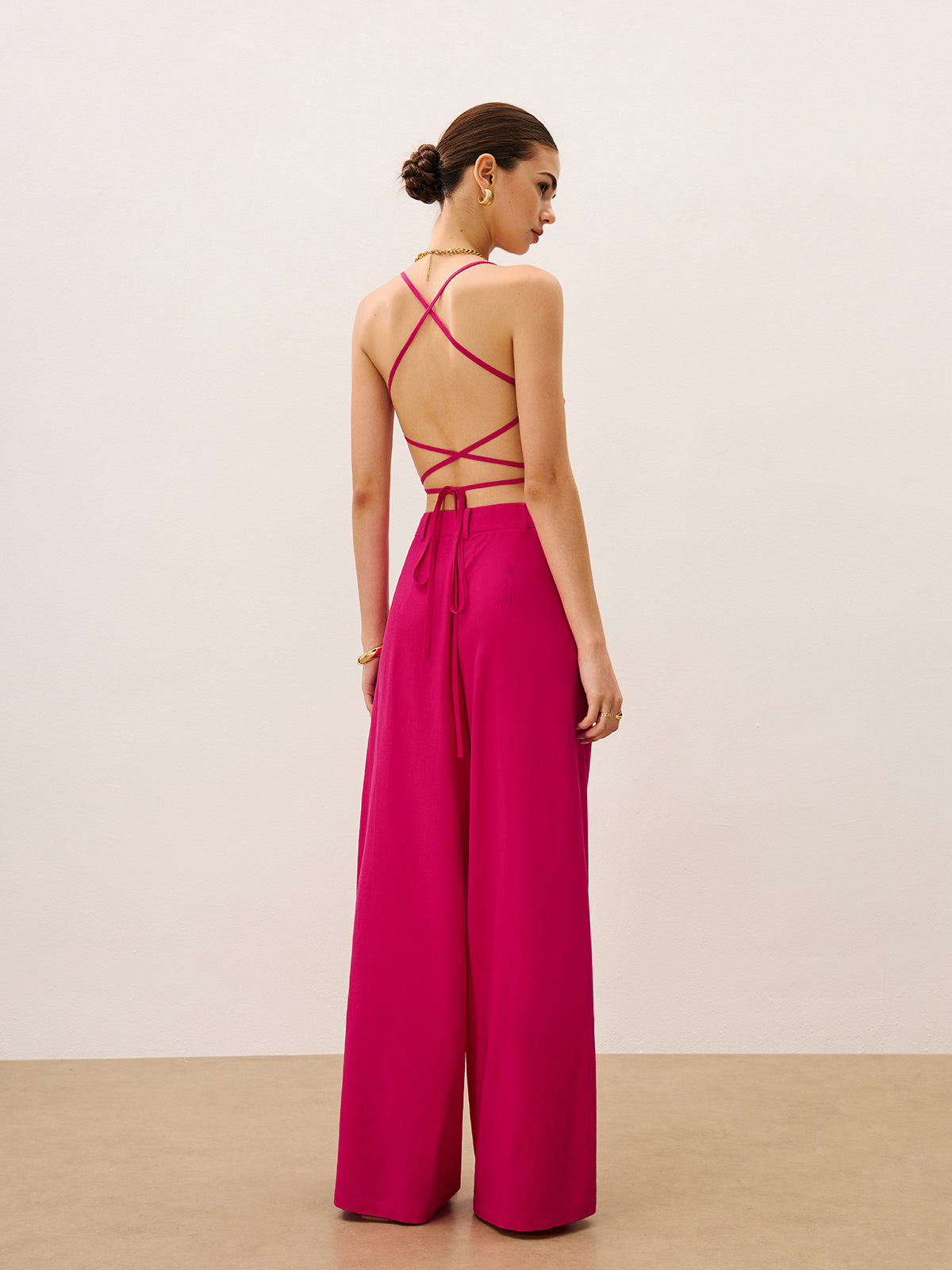 Wide-Leg Pants Set with Tie-Back Top