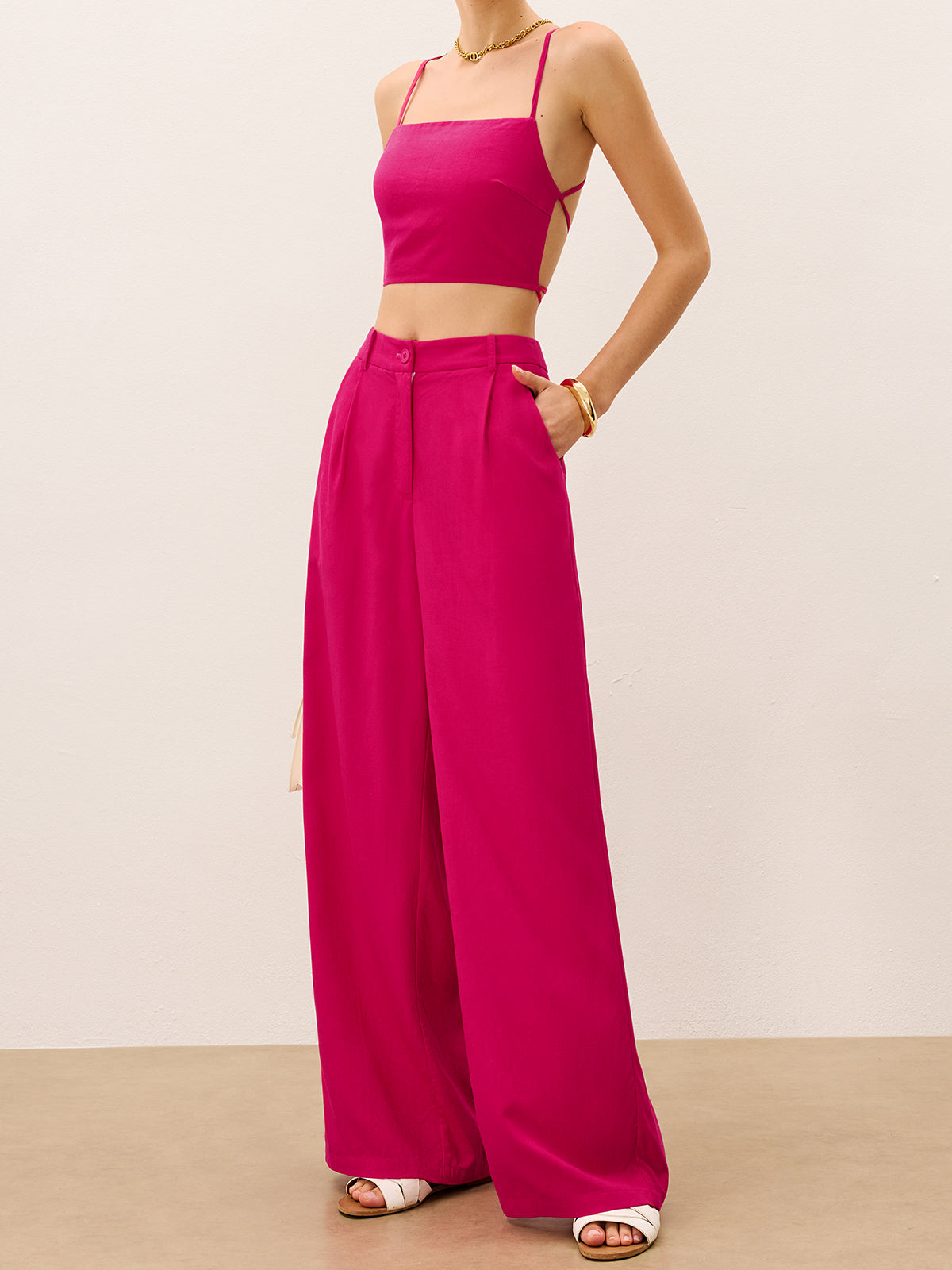 Wide-Leg Pants Set with Tie-Back Top