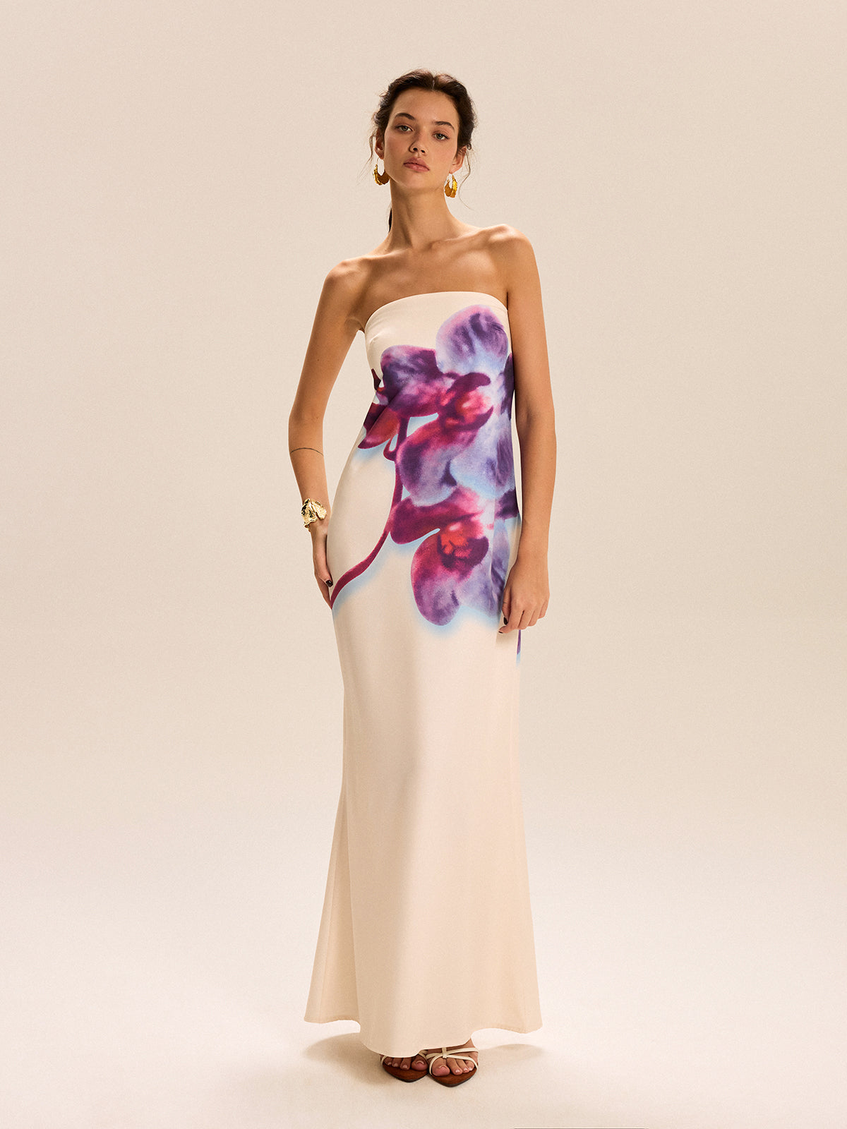Strapless Floral Print Maxi Dress