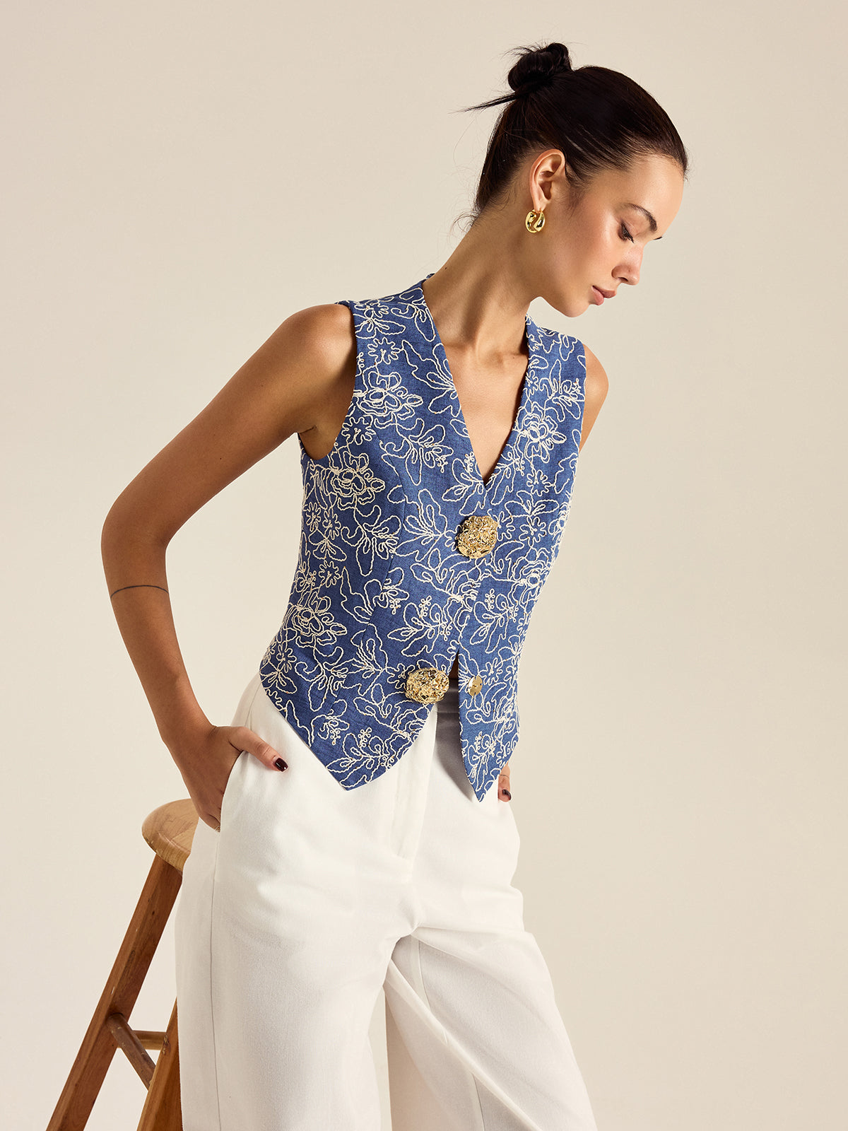 Floral Embroidered Vest
