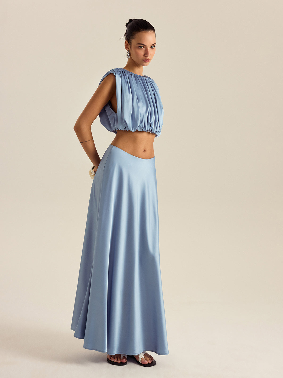 Ruched Crop Top Skirt Set