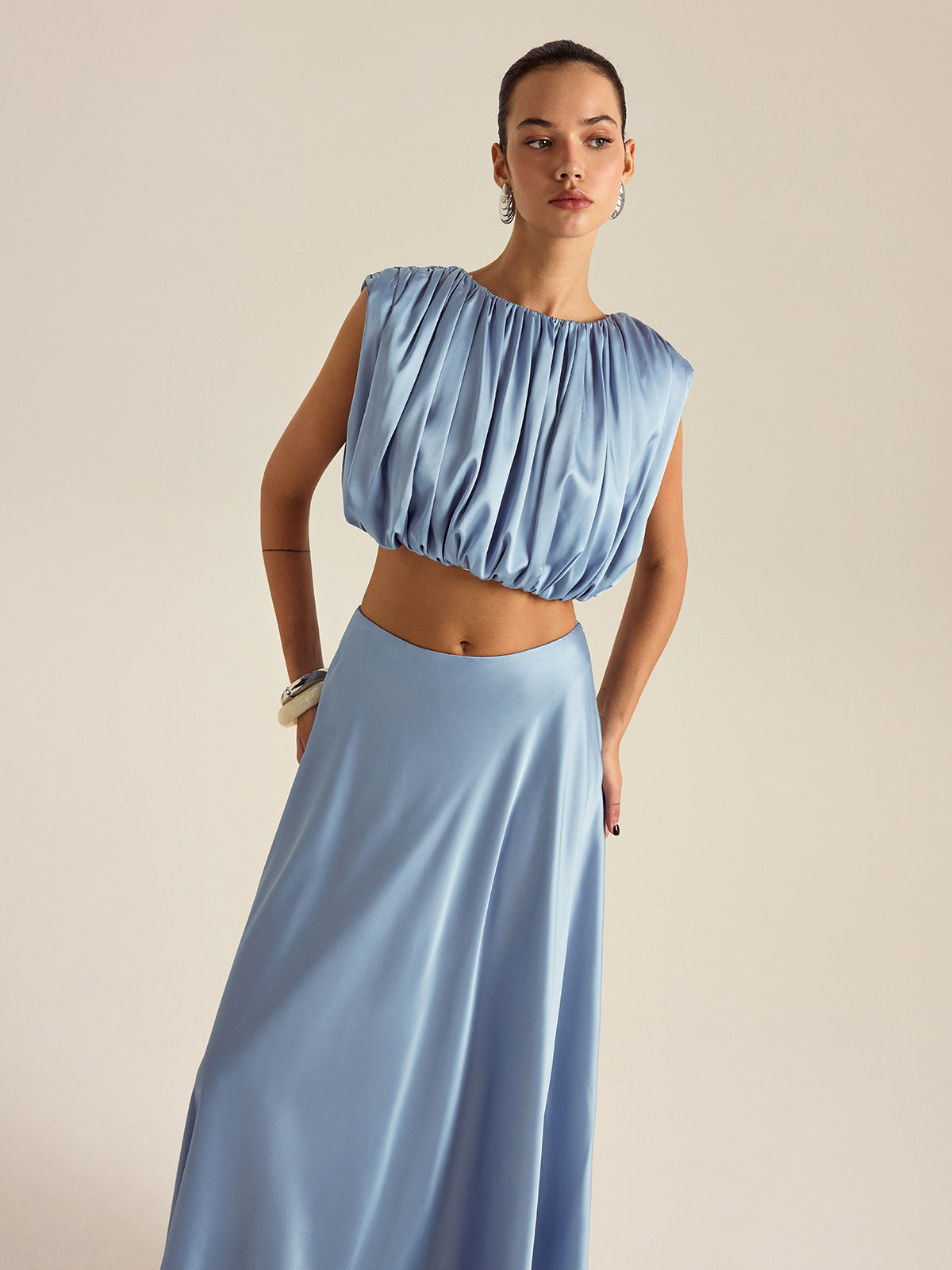 Ruched Crop Top Skirt Set