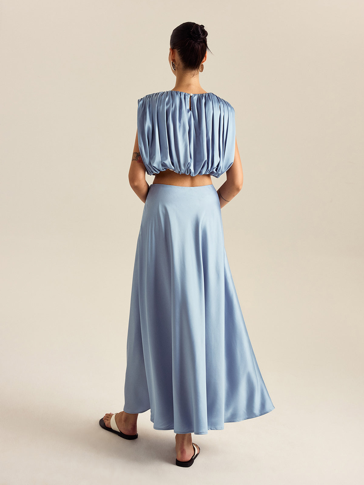 Ruched Crop Top Skirt Set