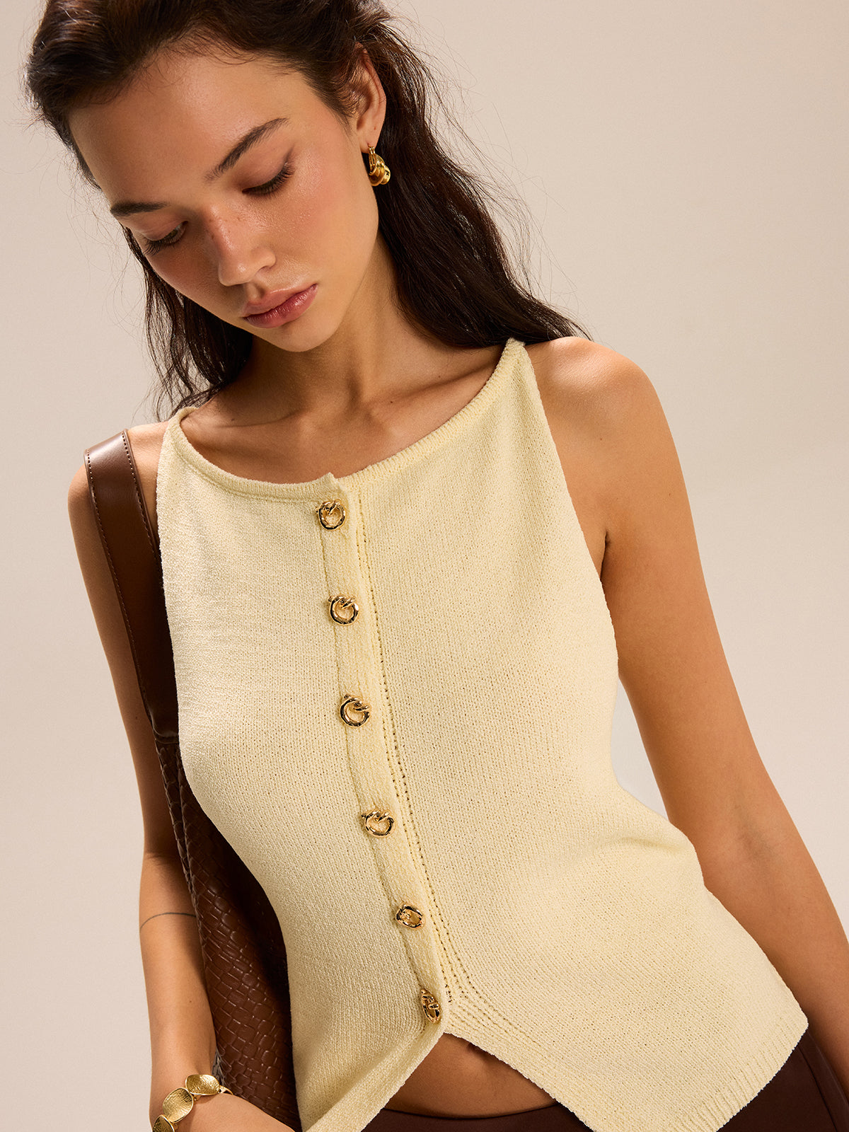 Knit Button-Front Tank Top