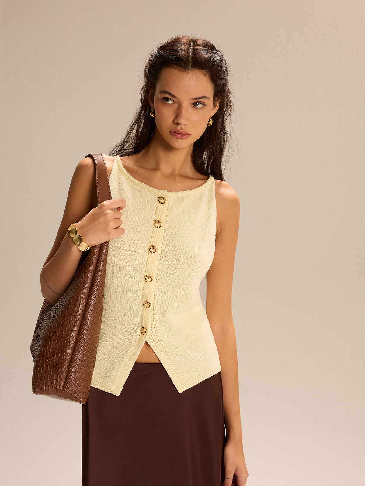 Knit Button-Front Tank Top