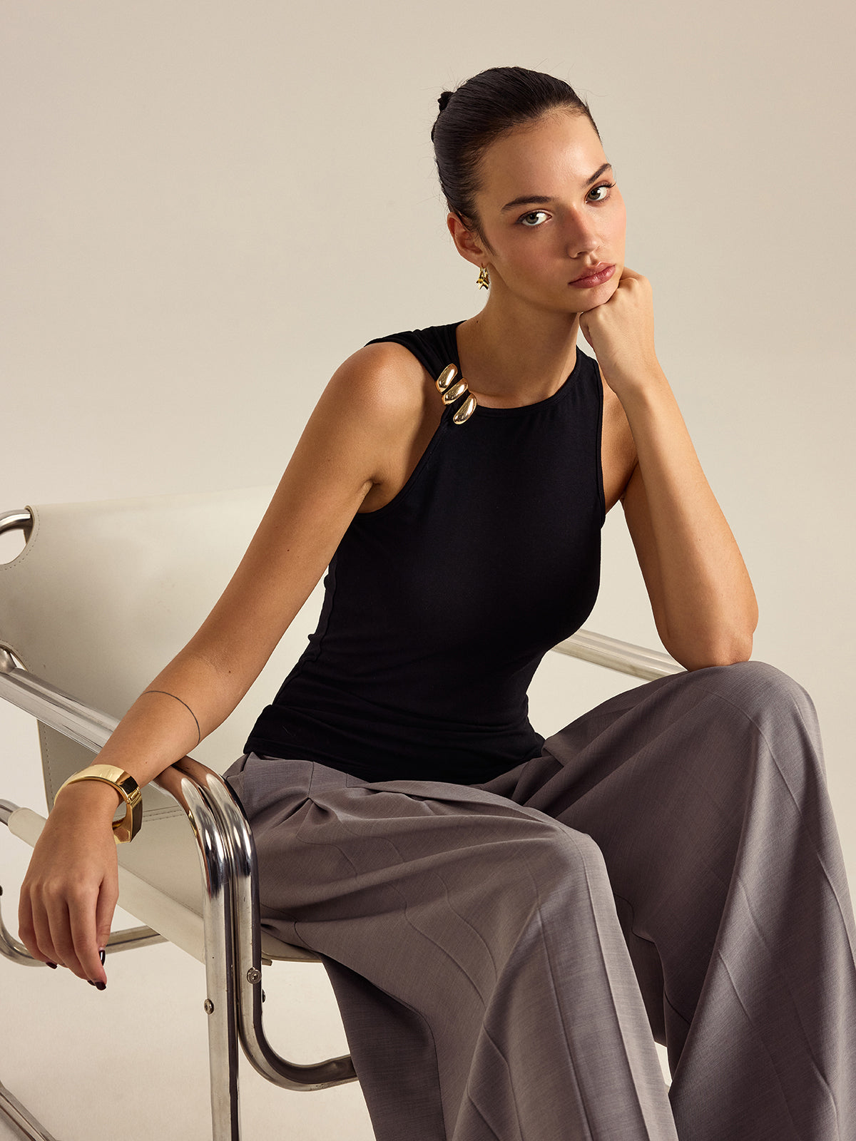 Metal Decor Sleeveless Top