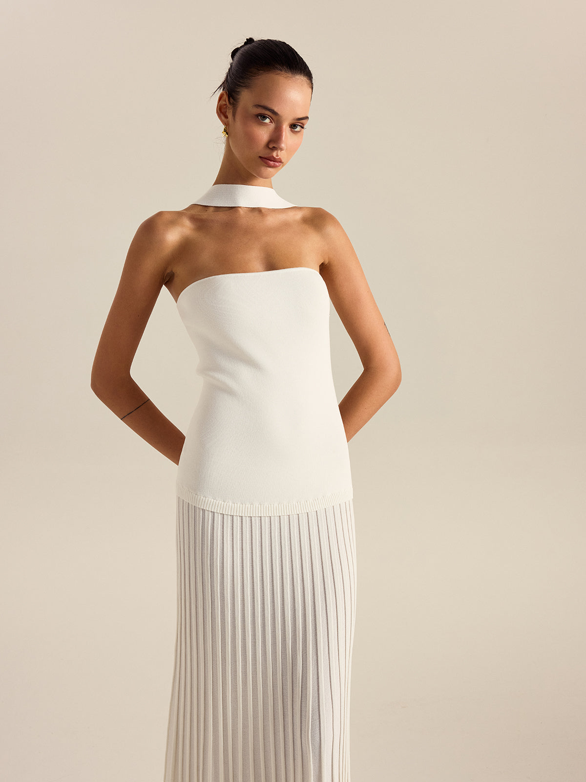 Halterneck Pleated Maxi Dress